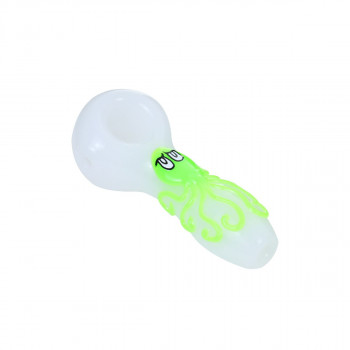 Glass Pipe Glow in the dark Cute Slyme Octopus Hand Pipe in white 4 inch Length