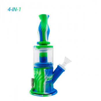 Silicone Bong 9.3 Inch 4-IN-1 Silicone Glass Double Percolator Water Pipe
